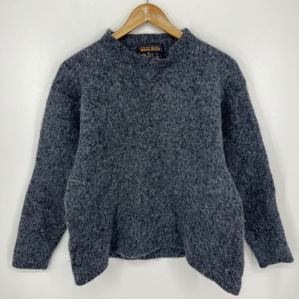 Woolrich John Rich and Bros Womens L Dark Denim Mix Wool Blend Fuzzy Sweater